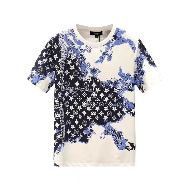 Bestseller 2026 Summer New Fashionable Printed Design Men's T-shirt Light Luxury Trendy Round Neck Casual Short Sleeve Black and White