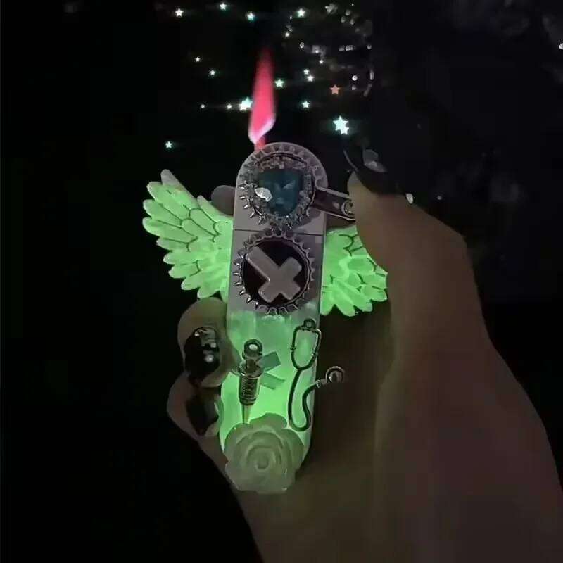 Windproof and Beautiful Angel Wings Inflatable Jet Flame Sacred Pink Lighter Cigarette Accessories Girl Gift W260202