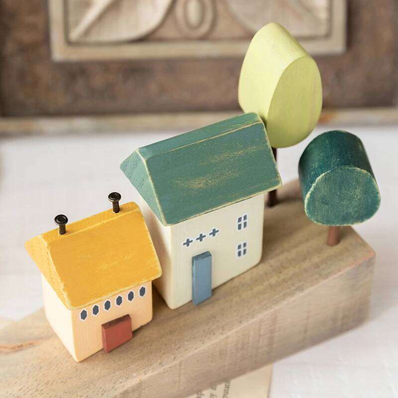 Nordic Wooden House Ornaments Home Decoration Wood Architecture Cute Desk Miniature Craft Work Baby Kids Room Nursery Decor Y260202