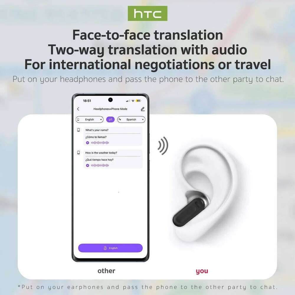 HTC Ne20bluetooth V6.0 Earphones AI Translator Earbuds OWS LCD Touch Screen Sport Wireless Headphones HD Stereo Sound Longlife Xingkaisheng