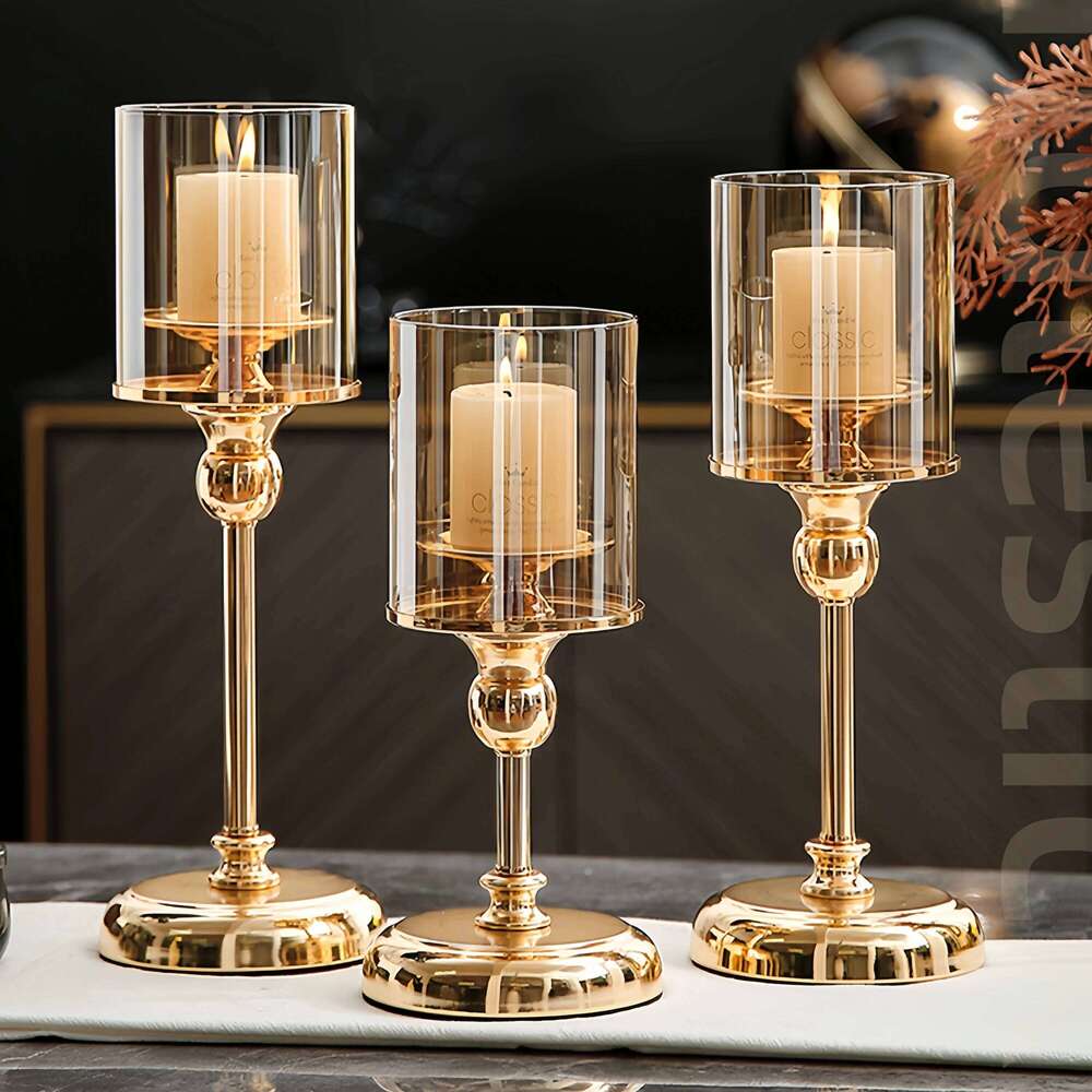 Nordic Luxury Creative Hurricane Candleholder Stylish Gold Metal And Glass Candle Holder For Wedding Ornaments Home Decoration Y260131