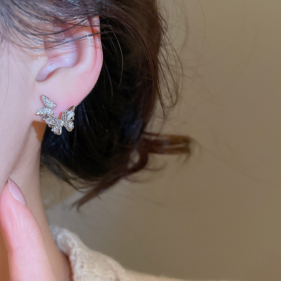 Silver Needle Zircon Butterfly Korean Style Ins Exquisite Elegant Versatile Light Luxury High-end Feel Earrings for Women - view 4