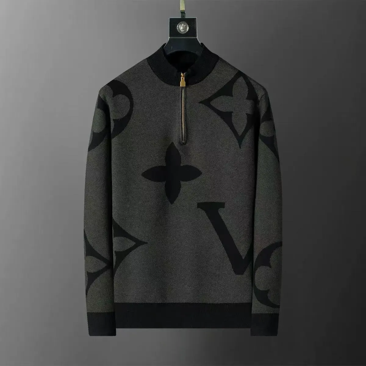 Designer knitted jacquard letter pattern retro hip-hop casual sports long sleeved sweater men's Asian size M-3XL
