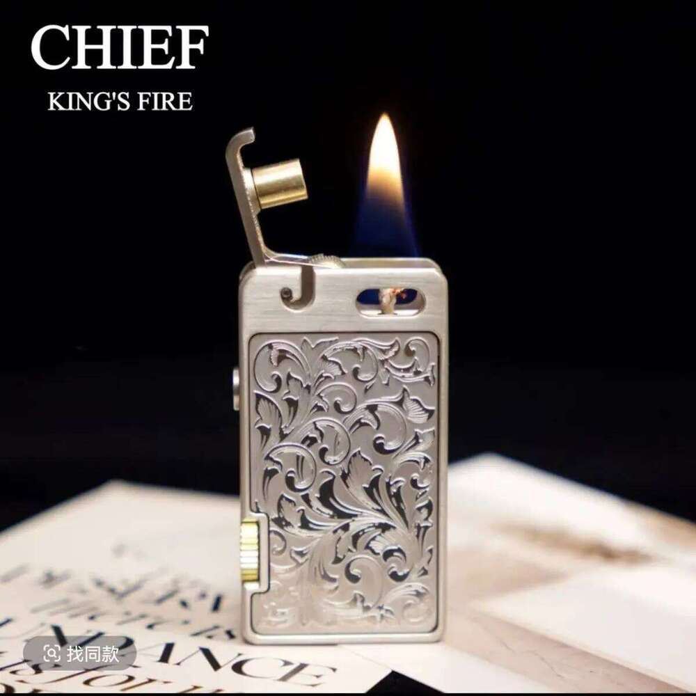 CHIEF Metal Kerosene Lighter Creative One Click Press Launch Ignition Exquisite Tang Grass Personality Retro Creativity W260202