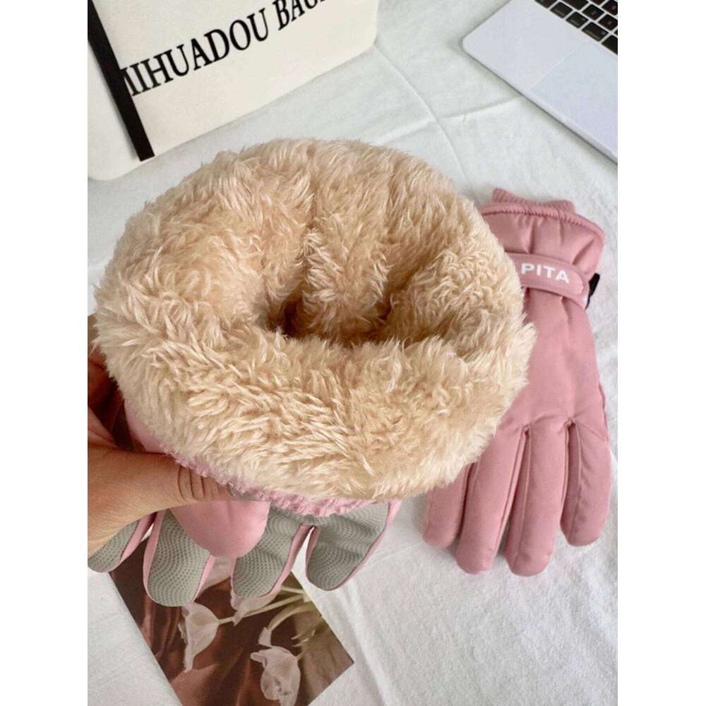 Touchscreen Ski Pockets, Fleece-Lined Thickened with Zipper Card Slot, Winter Cycling Electric Vehicle Gloves for Cold Protection, Windproof and Water