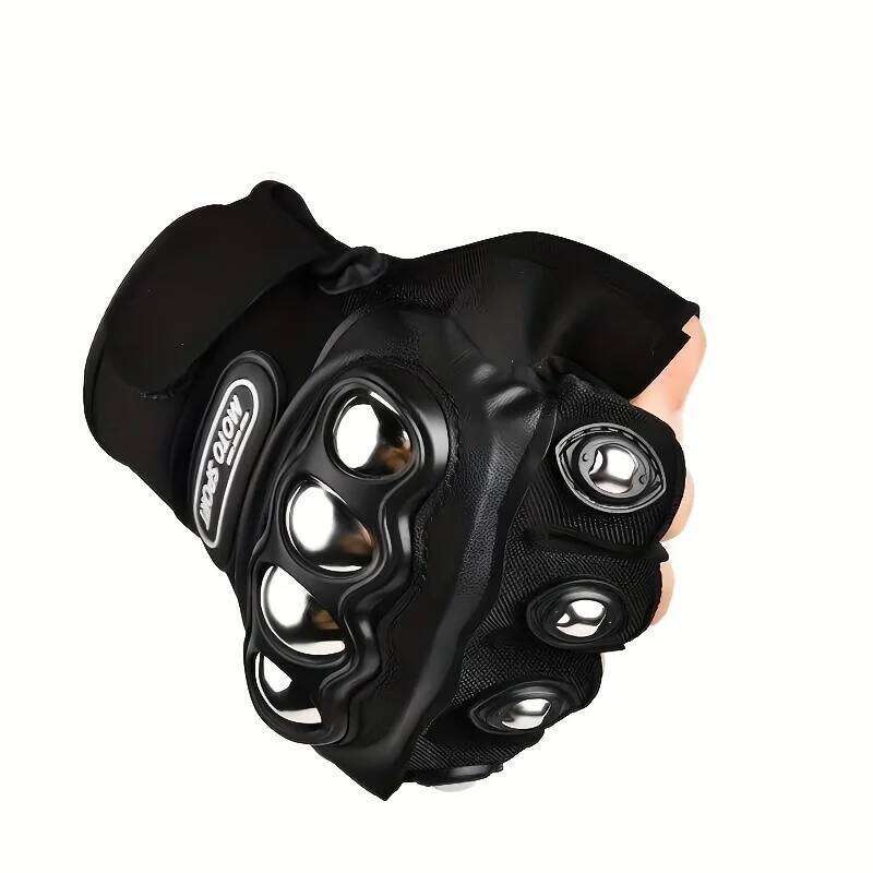 2pcs Black Outdoor Knuckle Motorcycle Power Sports Gloves XJ260202