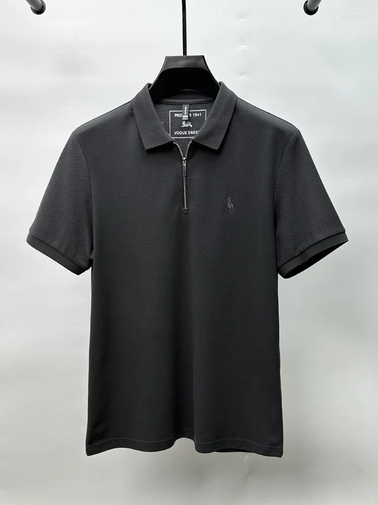 Men's Polos Light Luxury High-end Embroidered Half Zip Polo Shirt Short Sleeved Summer Cotton Breathable Business Casual T-shirt