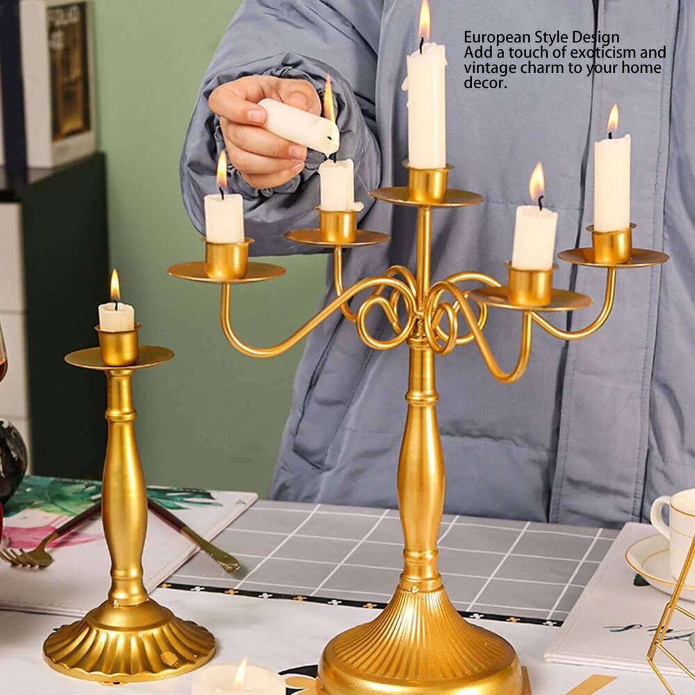 ZK50 European Style 5 Arms Iron Elegant Candle Stick Candelabra for Wedding Restaurant Gold Y260131