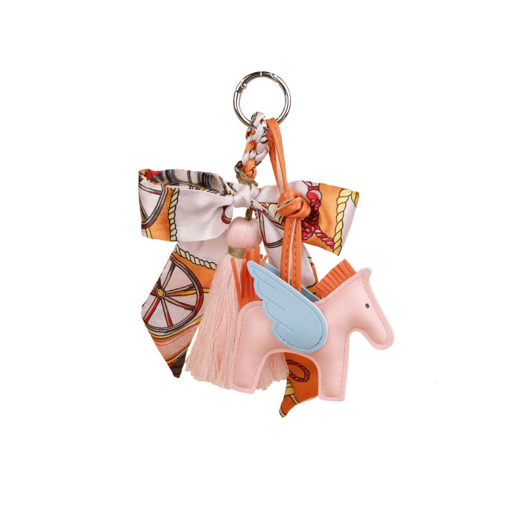 Leather pony pendant keychain Silk scarf bow string Suitable for keychains, bucket bags and birthday gifts