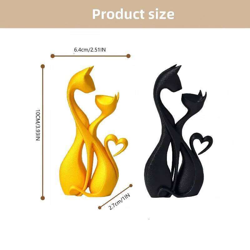 Creative Elegant Cat Sculpture Ornament - Cute Heart-Shaped Retro Style Home Decor, Perfect Gift for Housewarming & Decoration Y260202