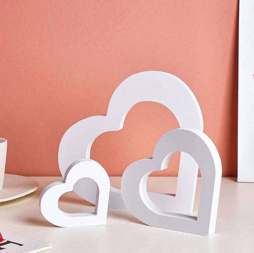 3pcs White Decorative Items, Creative Minimalist Heart Shaped PVC Decorations And Signs, Multifunctional Home Desk Y260202