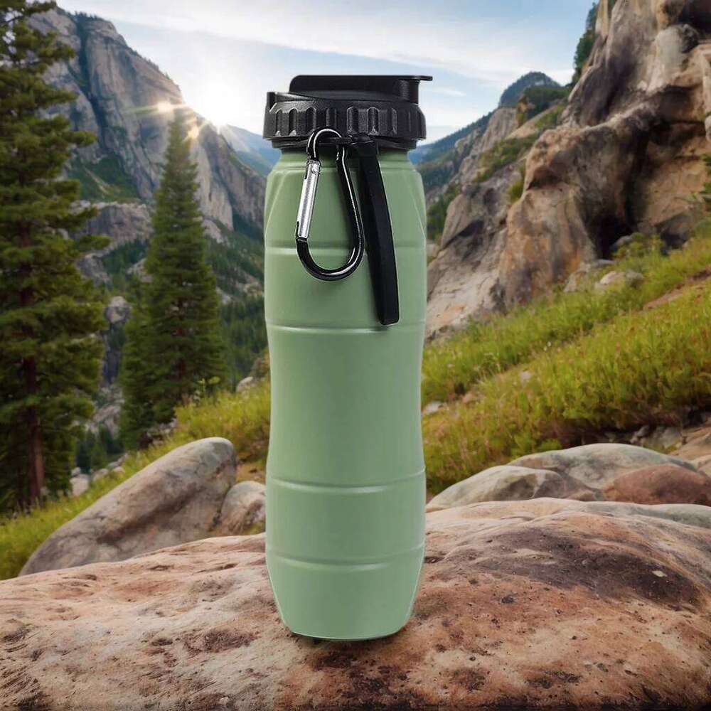 Outdoor upgraded silicone folding water bottle, equipped with hook, a straw, suitable for camping, hiking and other activities Z260202