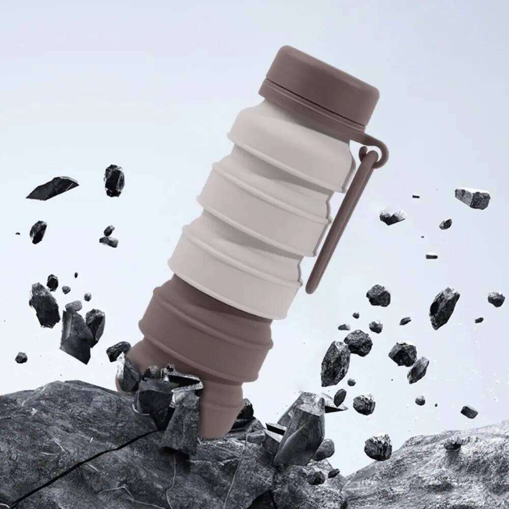 Leak Proof Foldable Water Bottle Portable Stainless Retractable Coffee Cup Reuseable Carabine Silicone Sport Bottles Z260202