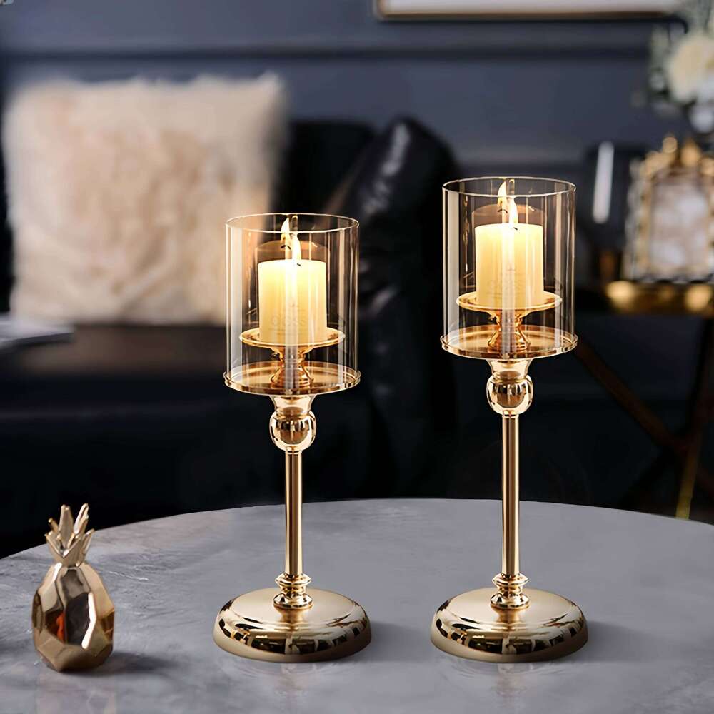 Nordic Luxury Creative Hurricane Candleholder Stylish Gold Metal And Glass Candle Holder For Wedding Ornaments Home Decoration Y260131