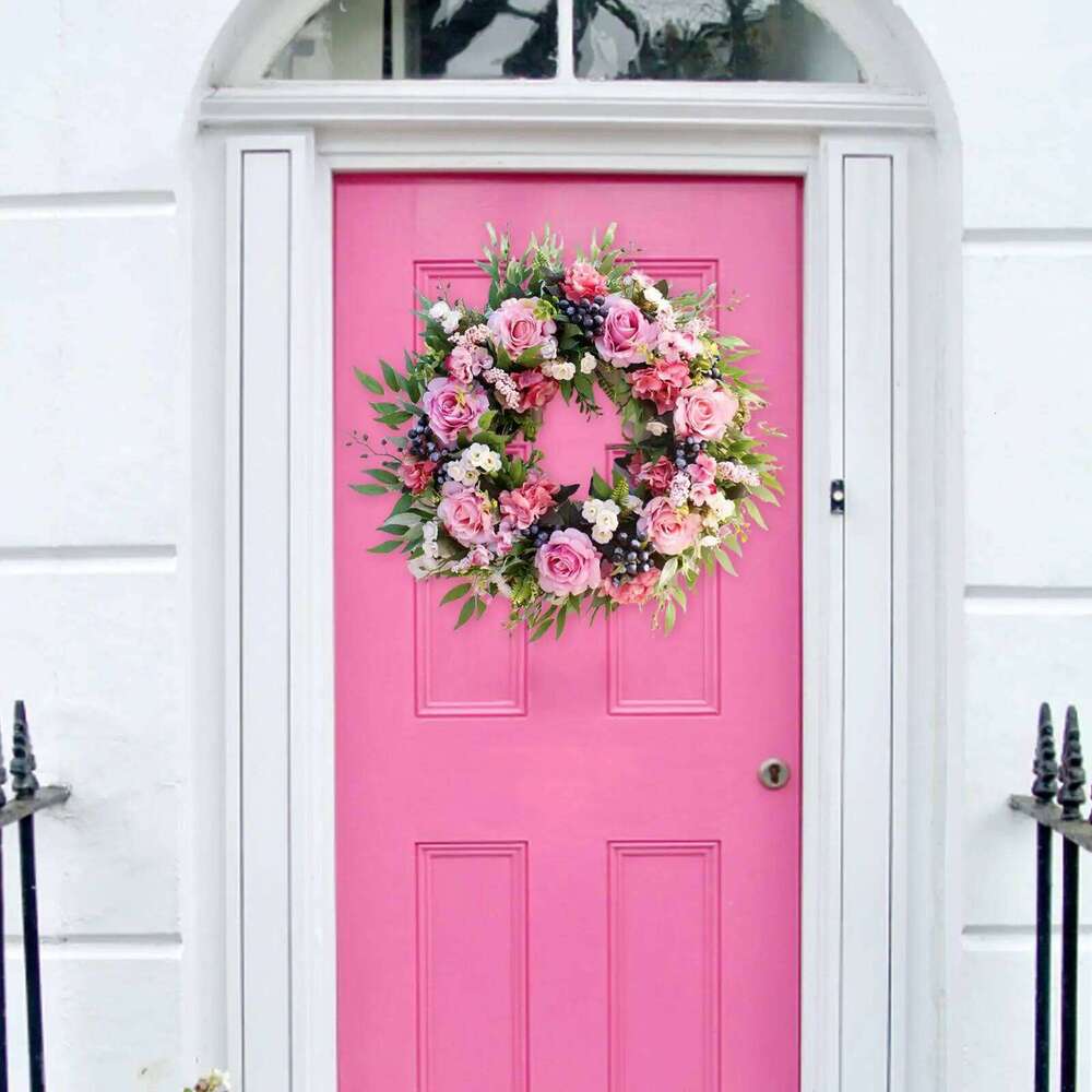 Simulated 56cm Spring Floral Artificial Ornaments Rattan Loop Decor Front Door Wreath Farmhouse Wedding Wall 26Y0202