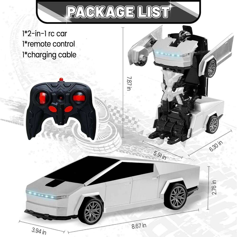2.4GHz Remote Control Transforming Robot Car Toy with LED Lights,360 Spin, Drift Mode,One-Button Deformation,Gift for Boys 4-8+ Y260131