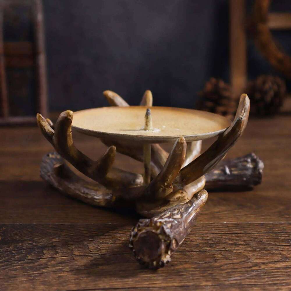 Resin Antler Candle Craft Rustic Candlestick Holder for Table Bedroom House Decor Desktop Ornament Y260131