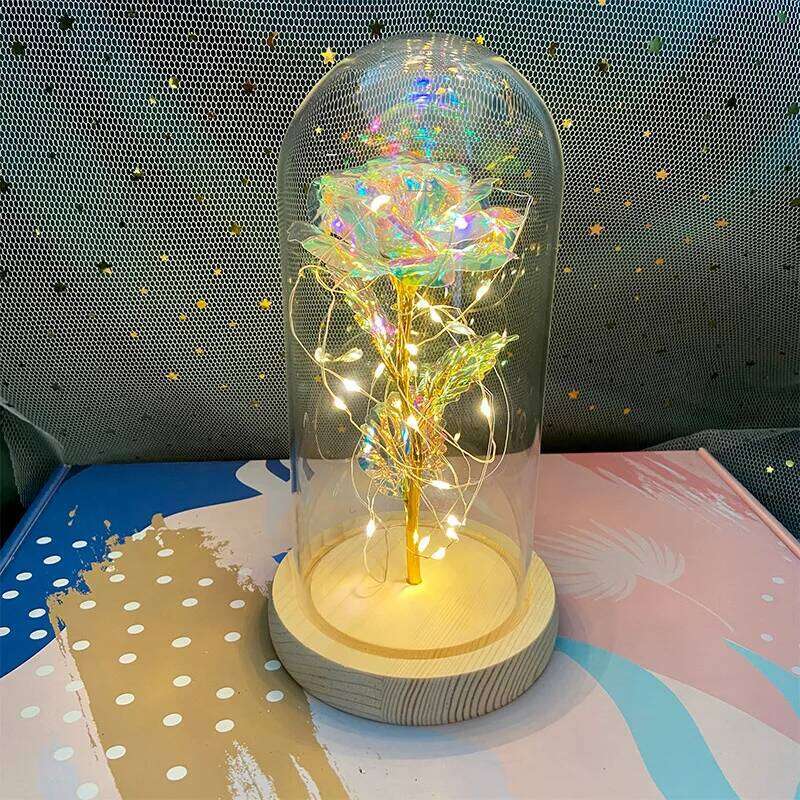 LED Valentine For Girlfriend Eternal Rose Light 24K Gold Foil Flower In Glass Cover Mothers Day Wedding Bridesmaid Gift Y260202