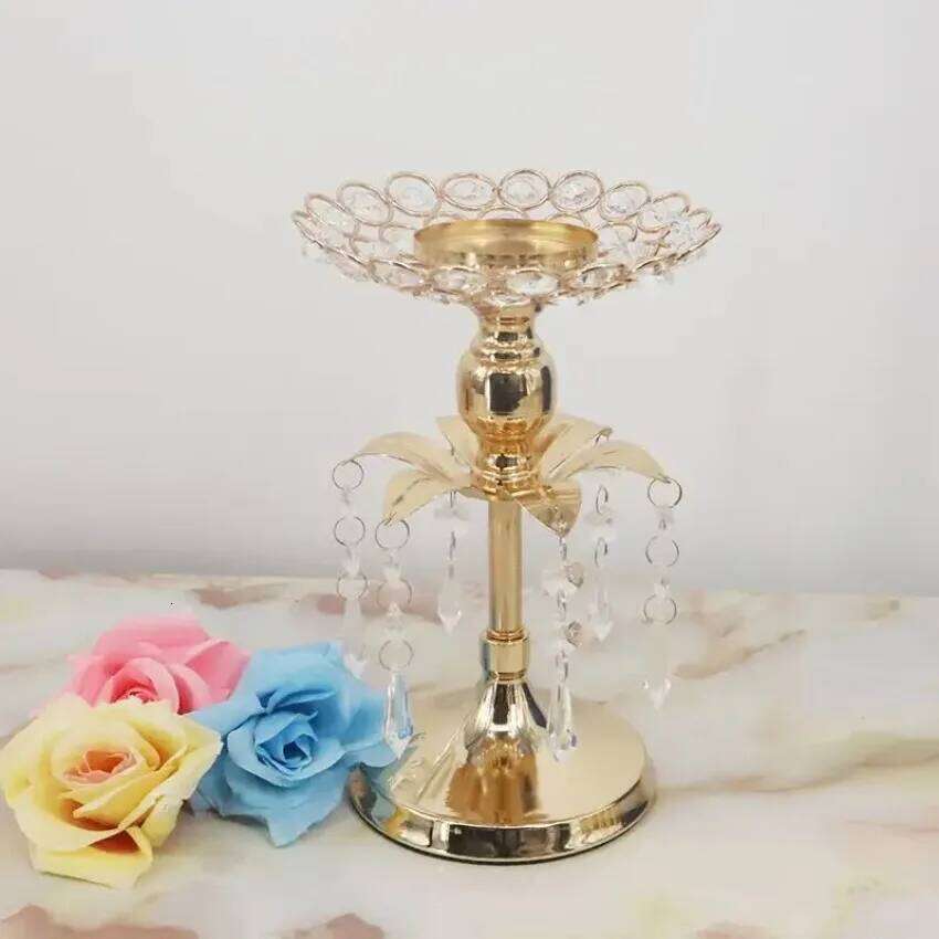 20-30CM Gold Crystal Candle Wedding Decoration Table Centerpieces Candelabra Birthday Party Flower Vase Holder Home Decor Y260131