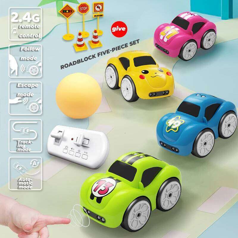 Children Cartoon Remote Control Car with Music Lighting Smart Induction Obstacle Avoidance Following Crawl RC Cars Toys Gifts Y260131