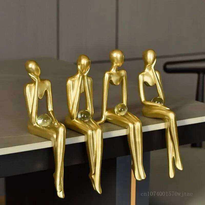 Luxury Gold Abstract Figure Sculpture Home Decoration Office Wine Cabinet Living Room Decor Resin Beautiful Woman Sculpture, 1Pc Y260202