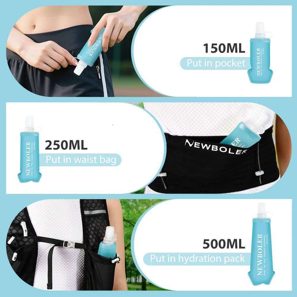 NEWBOLER Camping Soft Water Bottle Drinking Sport Folding Bag Flask Outdoor Running Hydration Pack Waist Bicycle BPA Free Z260202