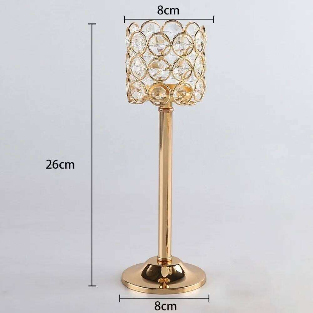 Retro Golden Candle Holder Crystal Metal Tea Stand Lamp Candlestick European Style Y260131
