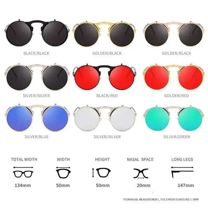 Vintage Steampunk Round Sunglasses Women Luxury Alloy Punk Men Fashion Metal Retro Clamshell Sun Glasses UV400 H260202