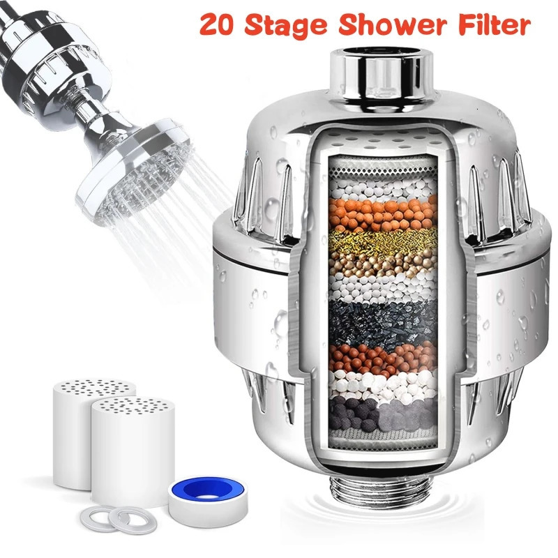 20 Stages High Output Shower Water Filter to Remove Chlorine Fluoride Heavy Metals Filtered Soften Hard for Head 260122