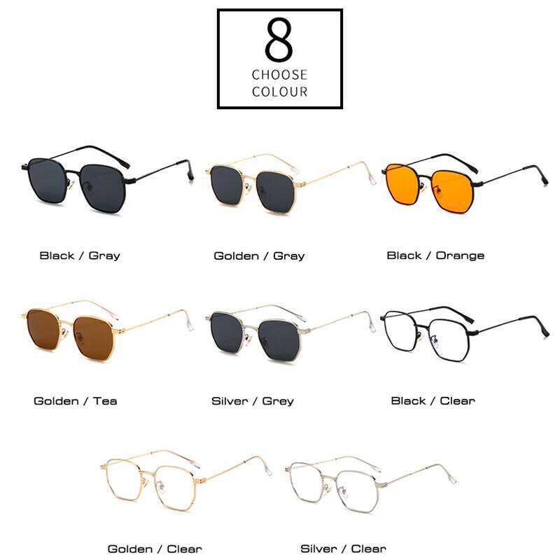 SO&EI New Fashion Square Women Sunglasses Retro Clear Lens Metal Frame Men Punk Orange Sun Glasses Shades UV400 H260202