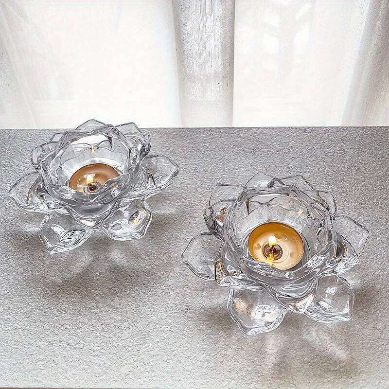 1PC Chinese Style Lotus Crystal Glass Holder Romantic Candlelight Dinner Base Bar Transparent and Minimalist Candle Cup Y260131