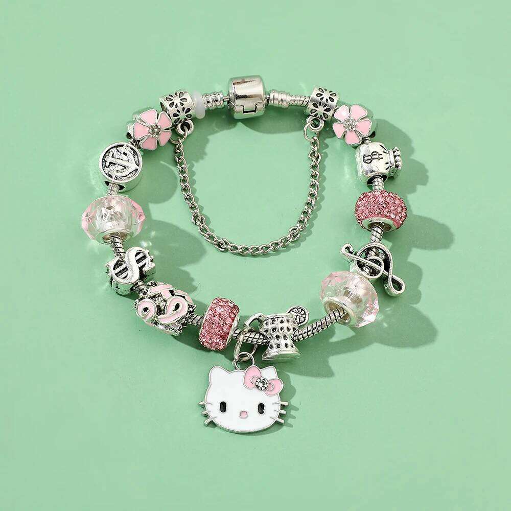 Romantic Silver Color Charm Bracelet with Hello Kitty Brand, DIY Jewelry Making, Party, Trendy, 1 Pc H260202