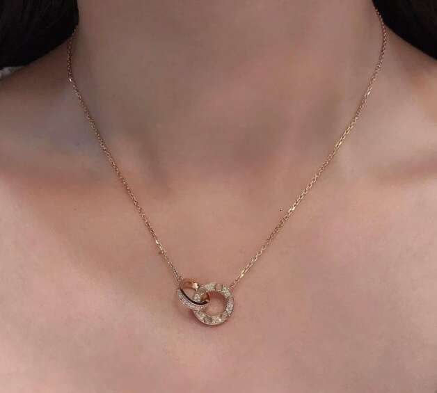 Designer necklace for woman Classic Double Ring Women Thick Plated Rose Gold luxury jewlery Fashion Light Luxury Starry Sky Necklace Exquisite AAA