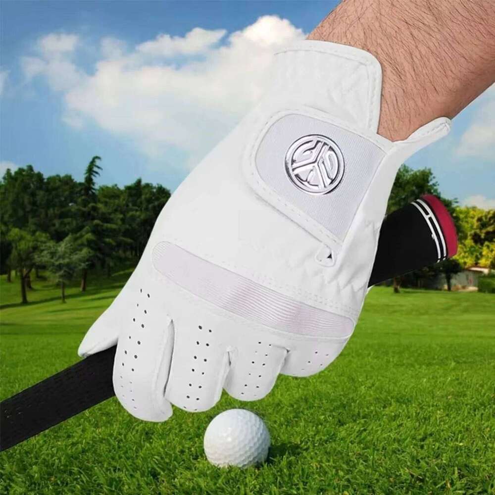 Men's Sports Breathable Single Left Right Hand Leather Golfing Glove White Maximum Grip Golf Male Sport Gloves XJ260202