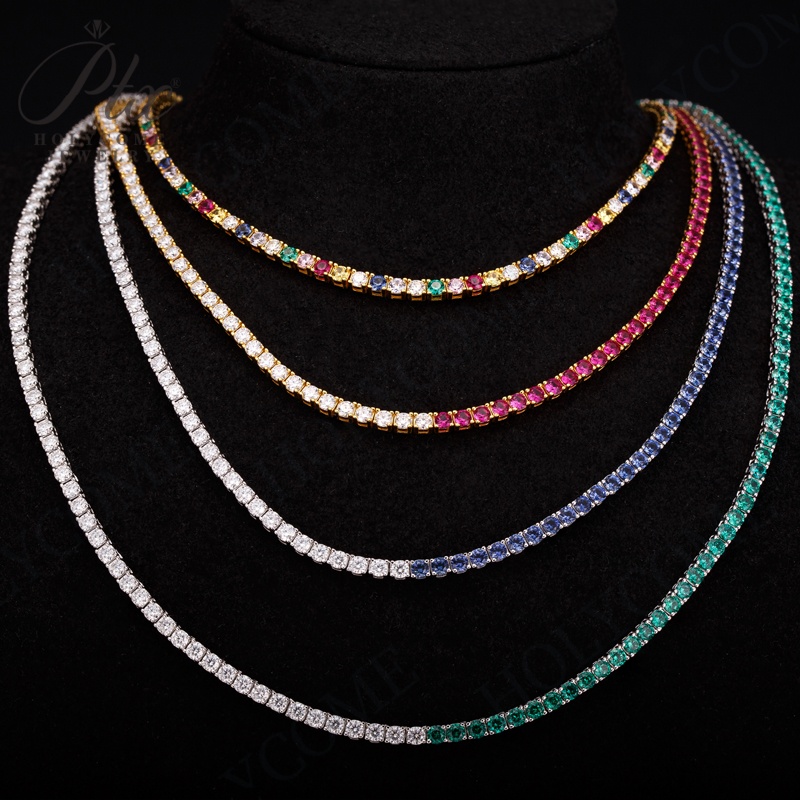 Shine 3mm Moissanite Diamond Tennis Chain 925 Sterling Silver 16-20inch Lab Gemstone Necklace for Women Wedding Engagement Party