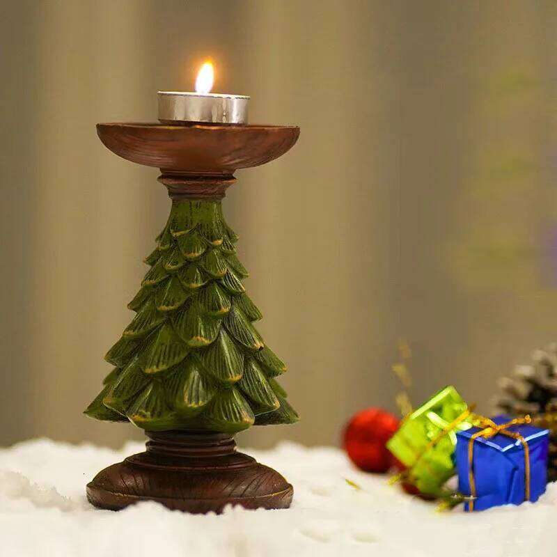 Christmas Tree Ornaments Ins European Style Home Living Room Desktop Decoration Crafts Wooden Candle Holder Y260131