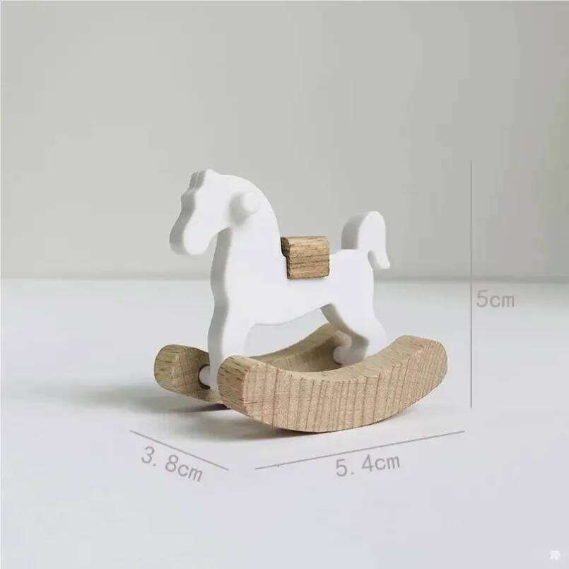 Rocking 1:12 Dollhouse Ornaments Mini Wooden Horse Model Fairy Garden Doll Decorative Accessories Y260202