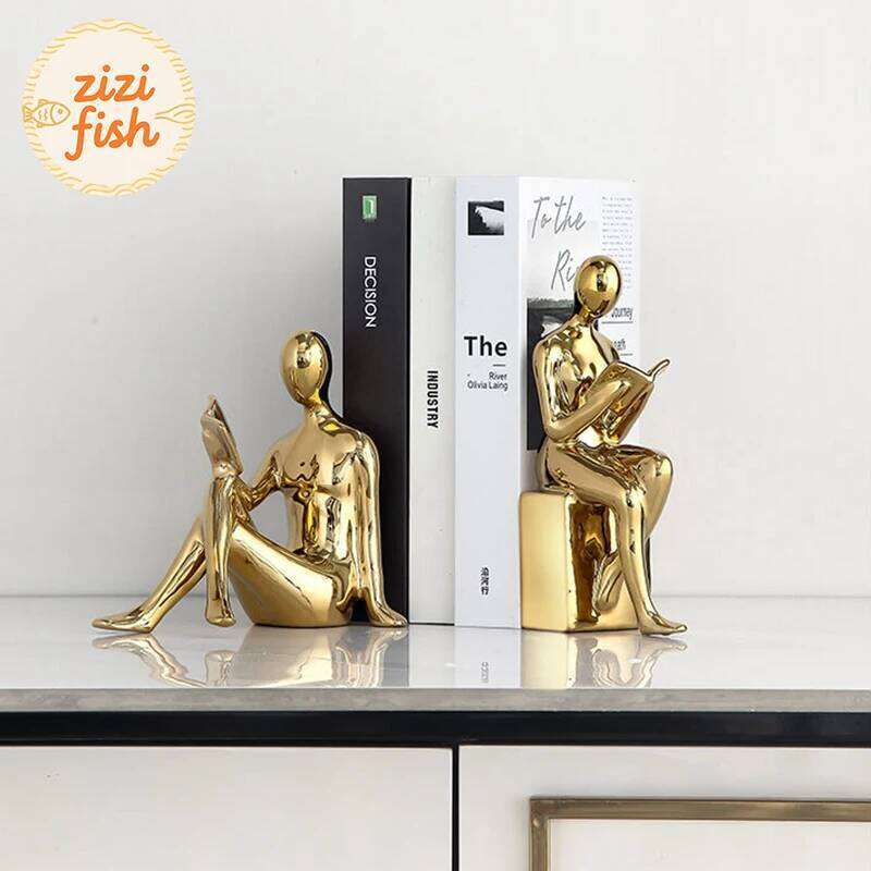 Reader Character Ceramic Statue 2pcs Library Bookshelves Bookend Creative Crafts Ornament Figures Sculpture Room Aesthetic Decor Y260202