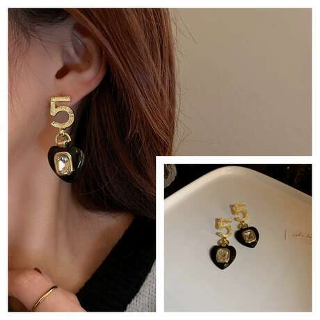 Earrings Gold Necklace Plated Leather 1 1 Chain with Number 5 and Heart Cubic Zirconia Accents for Daily Wear and Special Occasion Jewellery Gift High