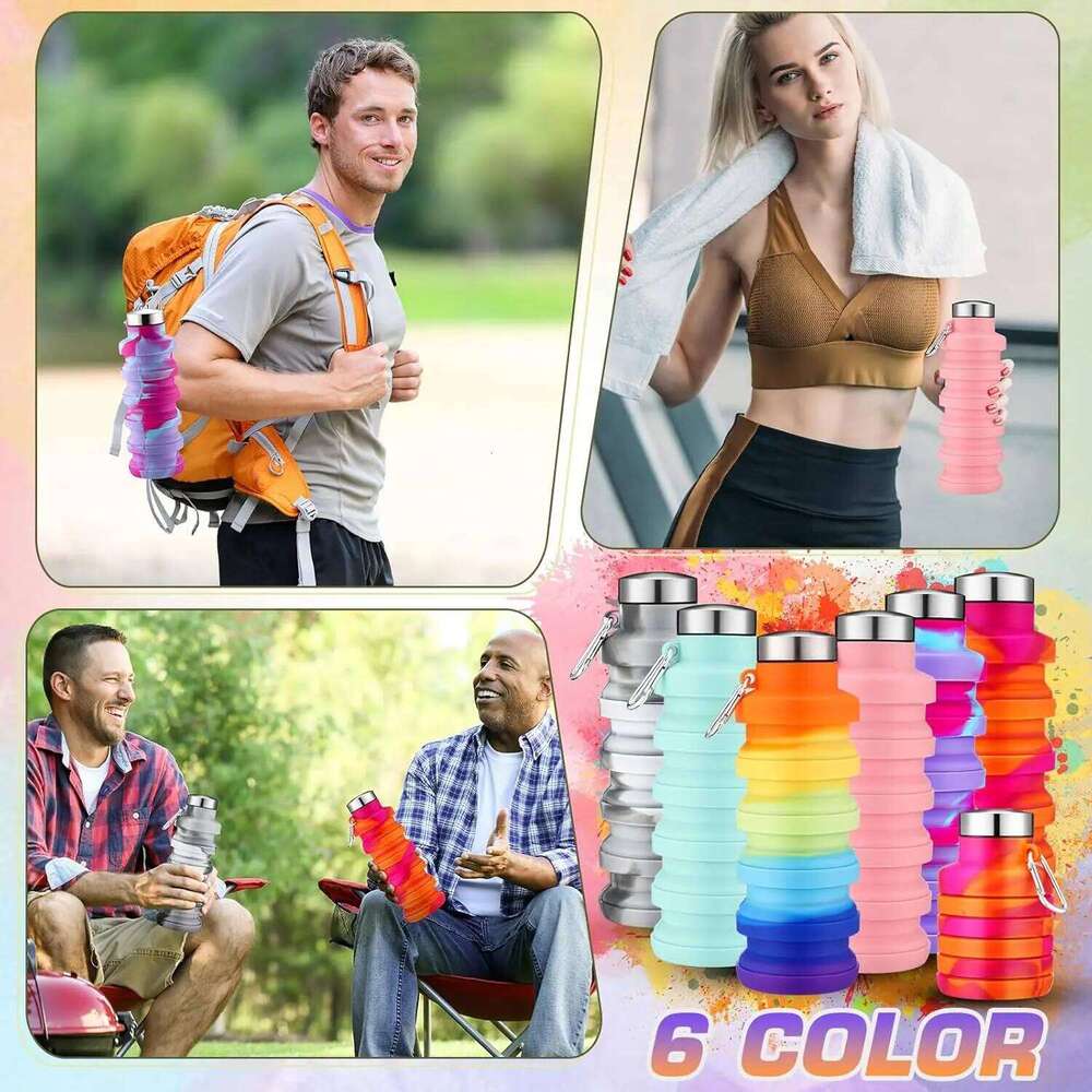 20 Pack Foldable Silicone Water Bottles 17oz Leakproof Reusable with Clip for Travel Hiking Outdoor Sports Z260202