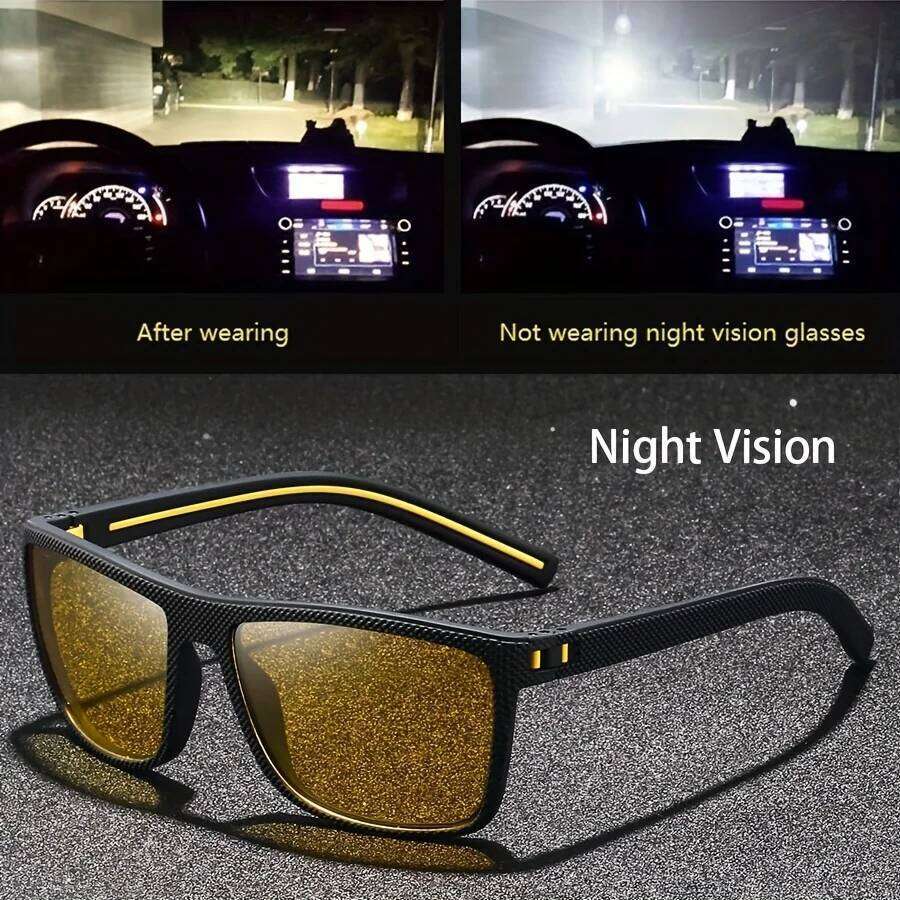Square Yellow Night Vision Anti-Glare Goggles for Men Women Driving Fishing Beach Sunglasses UV Protection Polycarbonate Glasses H260202