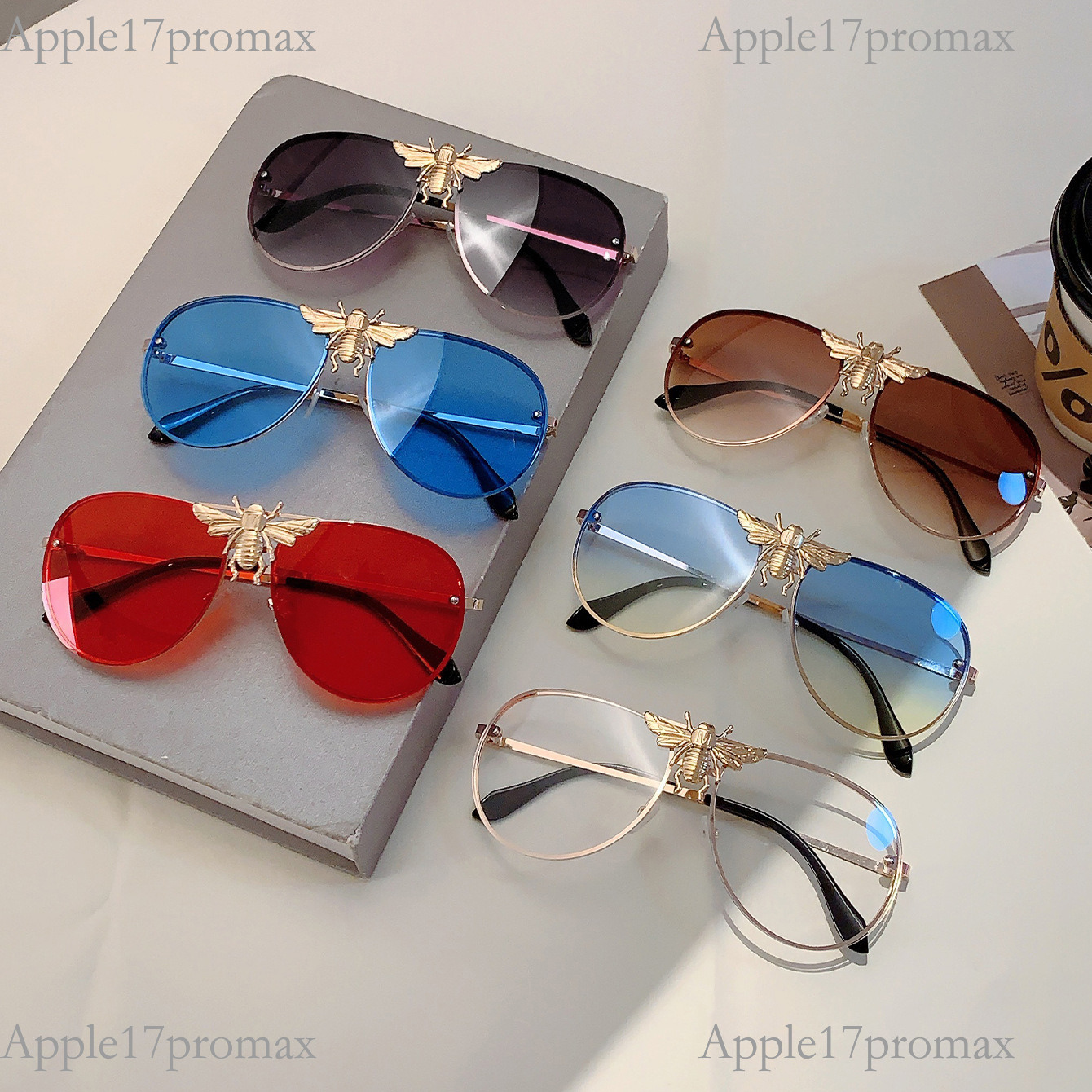 Luxury Brand Designer American European Bee Toad Mirror Fashion Sunglasses Metal Retro Style Large Frame For Outdoor And Beach Use