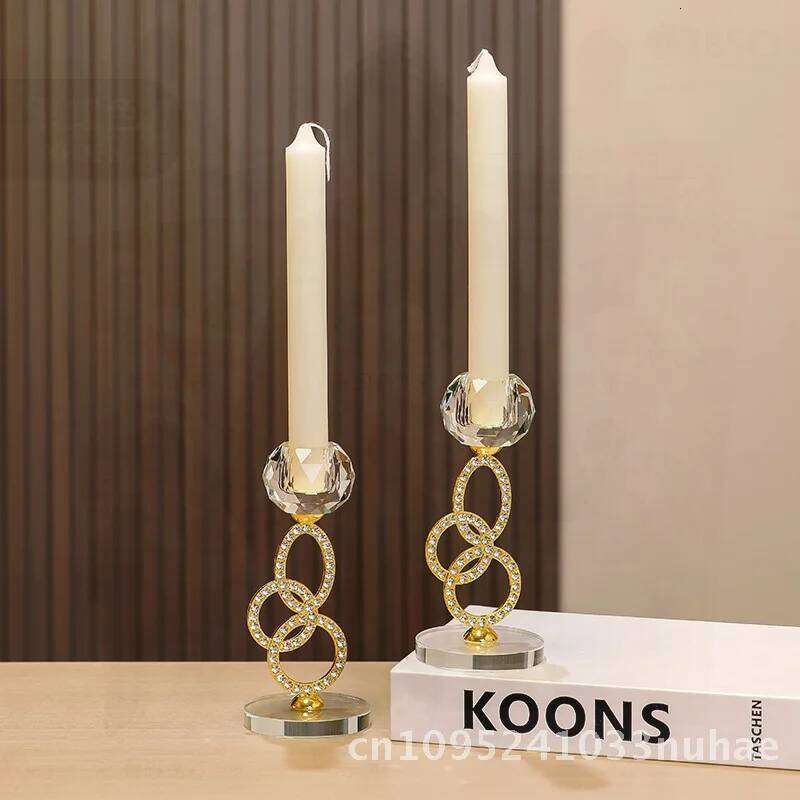 2-Piece Metal Candlestick Set - Gold/Silver Romantic Atmosphere Create Home Decorations Crystal Ornaments Y260131