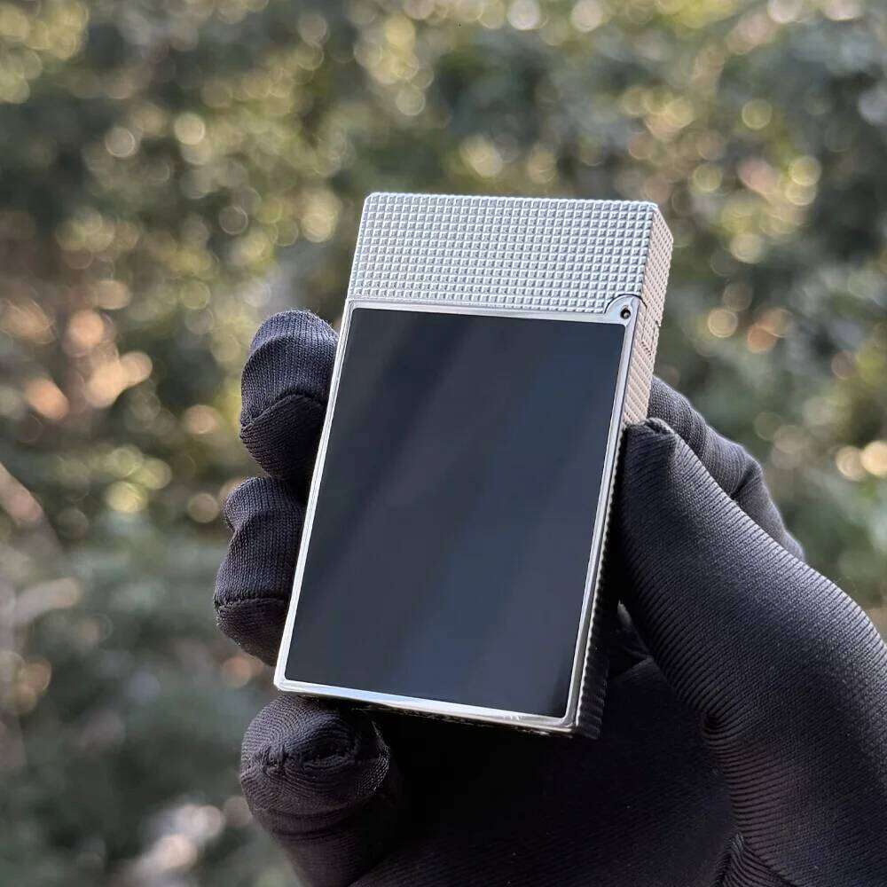 Lacquered surface lighter Refillable Gas Metal Diamond Pattern Soft Single/Double Flame Clear W260202