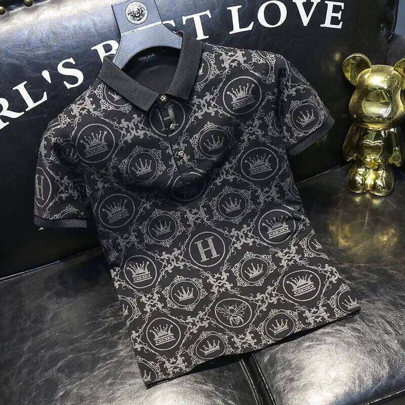 T Shirt For Men Graphic Top Rock Polo Shirts Black Print Man With Collar Tee High Quality Luxury