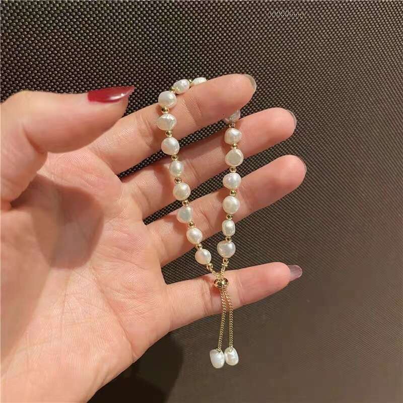 French Baroque natural pearl bracelet, light luxury, niche, high-end, personalized pull-out design jewelry