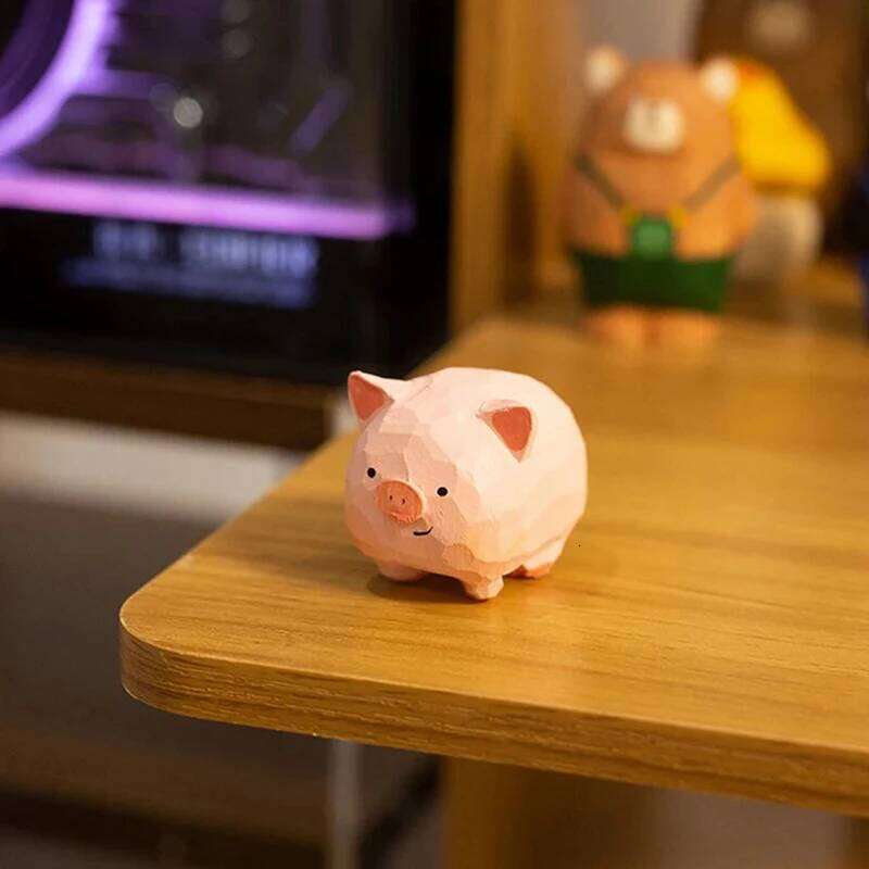 Cute Handmade Wood Crafts Carving Pig Car Ornaments Office Computer Desktop Decorations Accessories Birthday Gifts Y260202