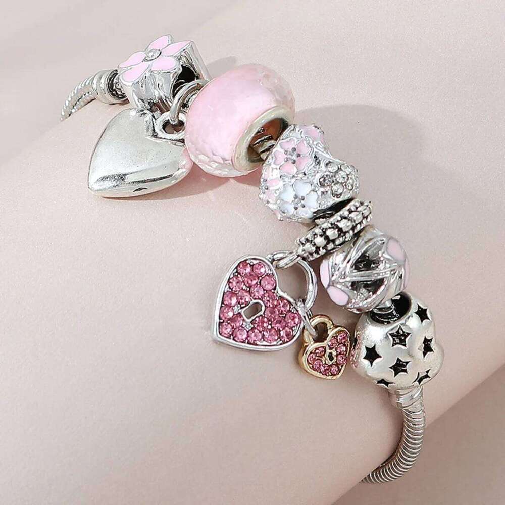 1PC Women's Fashion Type Plate Home Stainless Steel Alloy Multi Element Bead Love Jewelry Bracelet Date Party Holiday Gift H260202