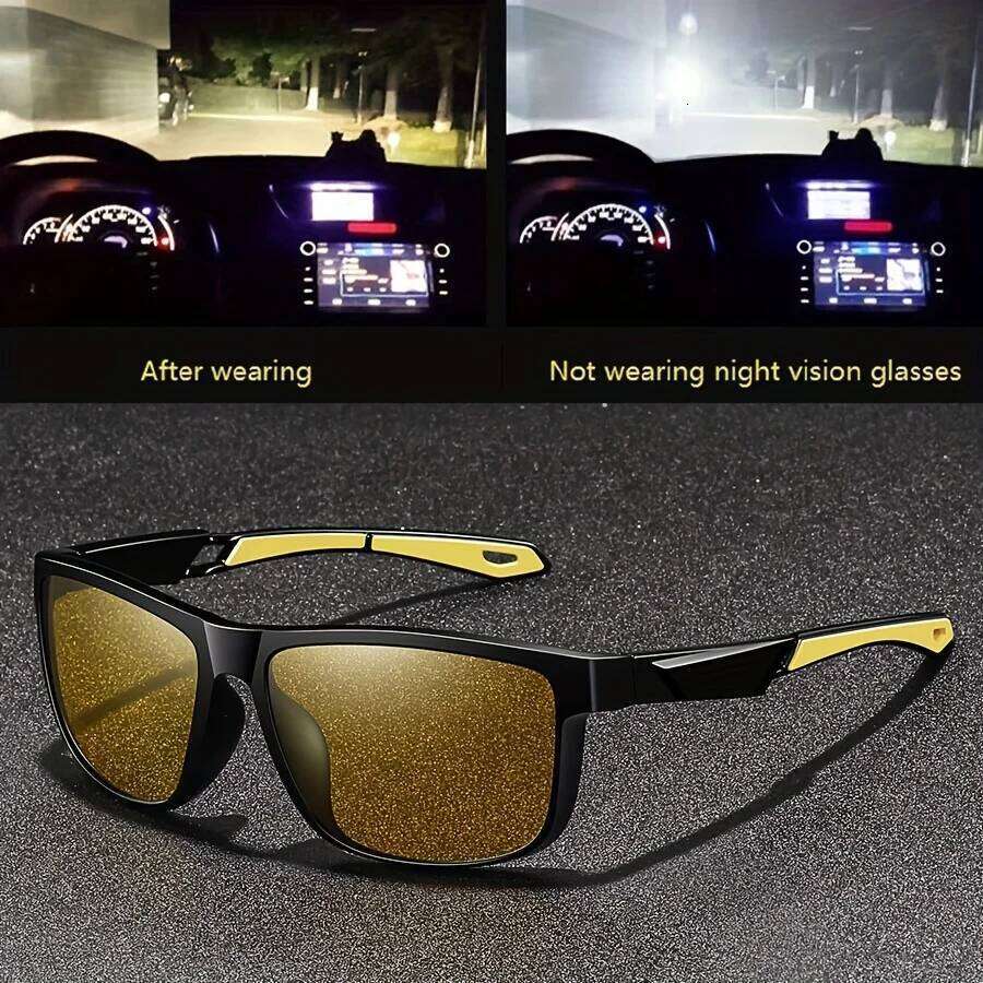 Square Yellow Night Vision Anti-Glare Goggles for Men Women Driving Fishing Beach Sunglasses UV Protection Polycarbonate Glasses H260202