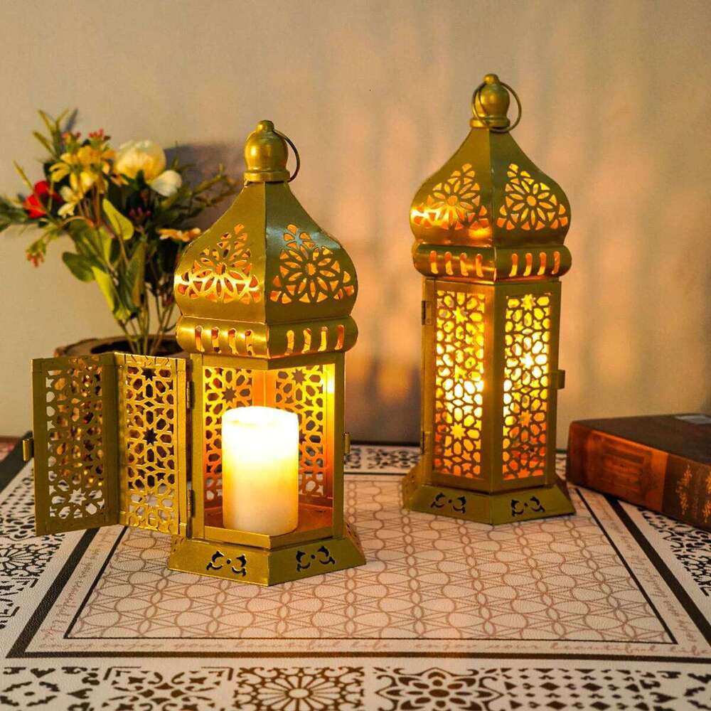 1PC Metal Morocco Lantern Holder, Elegant Home Cutout Wrought Iron Wind Lamp Candle Holder Tabletop Crafts Y260131